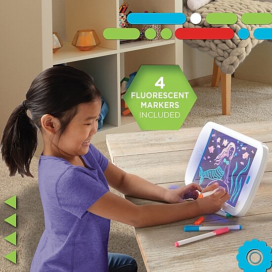 Discovery Kids Neon LED Glow Drawing Board With 4 Fluorescent Markers, 5-piece, Age 6+