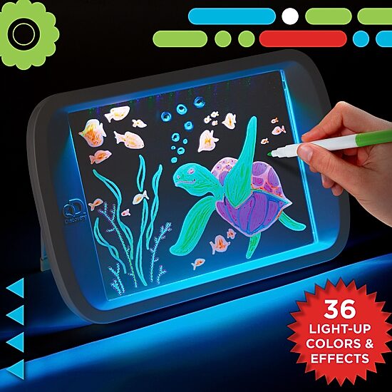 Discovery Kids Neon LED Glow Drawing Board With 4 Fluorescent Markers, 5-piece, Age 6+