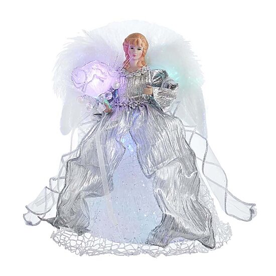 Kurt Adler 12-Inch CUL Fiber Optic LED Silver Angel Tree Topper