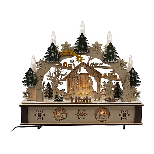 Kurt Adler 11-inch Battery-operated Light-up Wooden Nativity Scene With Candles In Multi