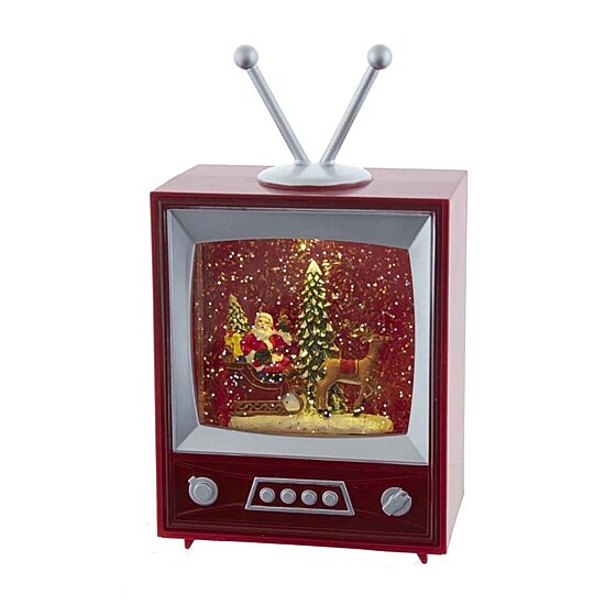 Kurt Adler 8.5-Inch Battery-Operated Musical Water TV with Santa and Sleigh