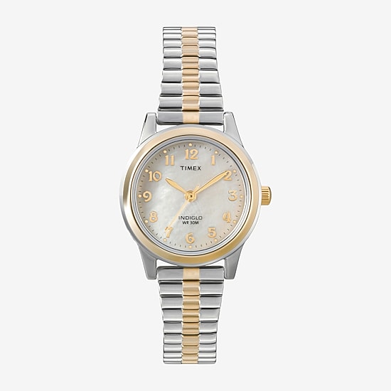 Timex® Womens Two Tone Mother-of-Pearl Expansion Watch