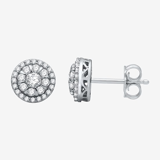 3/4 CT. T.W. Natural White Diamond 10K White Gold 8.9mm Round Stud Earrings