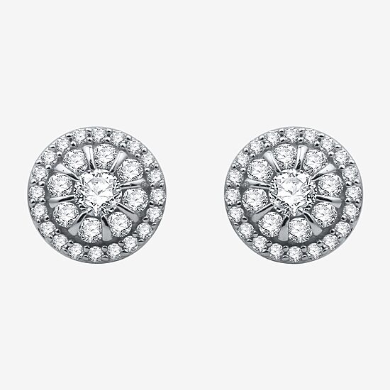 1 CT. T.W. Natural White Diamond 10K White Gold 9.9mm Round Stud Earrings