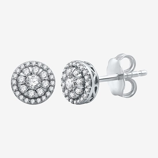 1 CT. T.W. Natural White Diamond 10K White Gold 9.9mm Round Stud Earrings