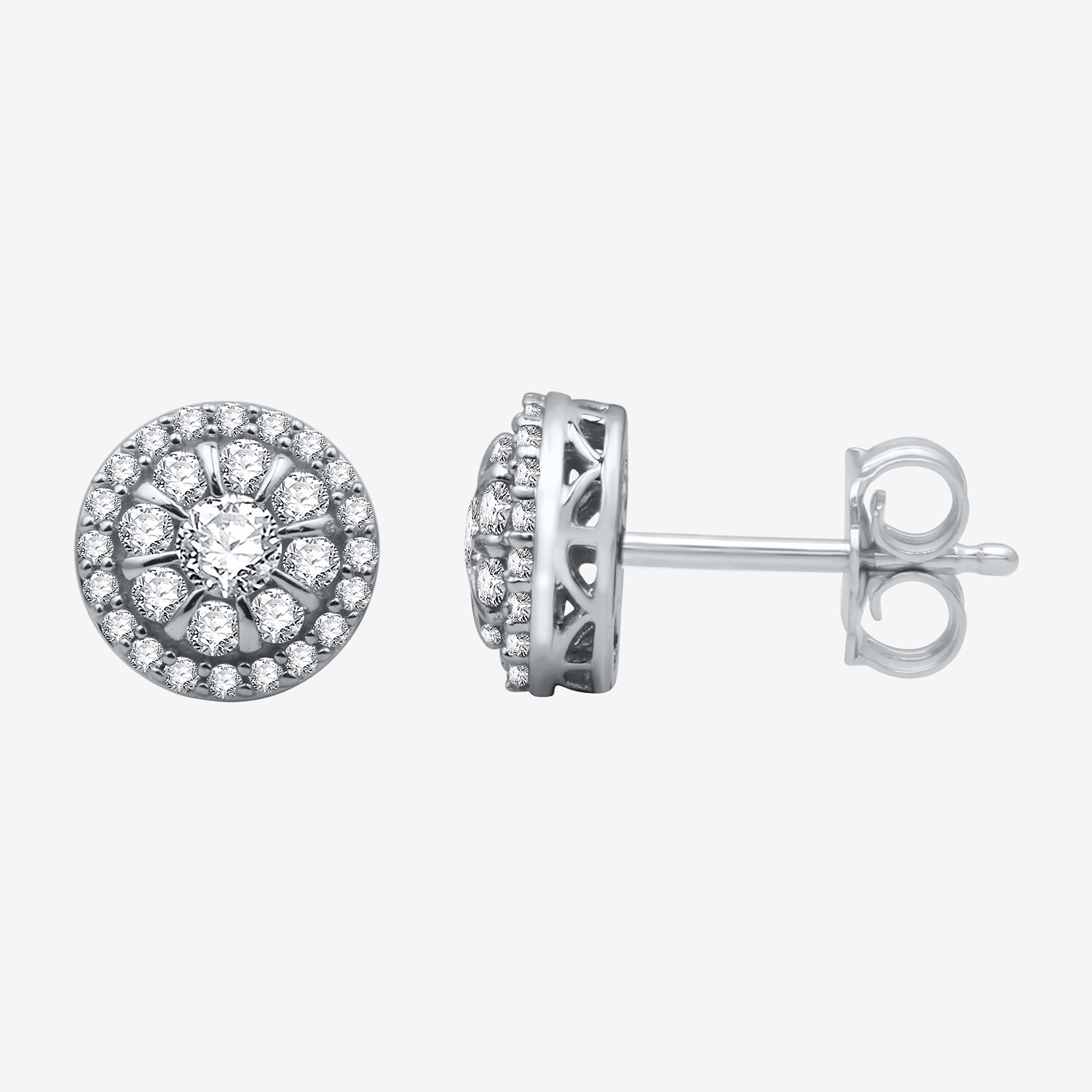 1 CT. T.W. Natural White Diamond 10K White Gold 9.9mm Round Stud Earrings