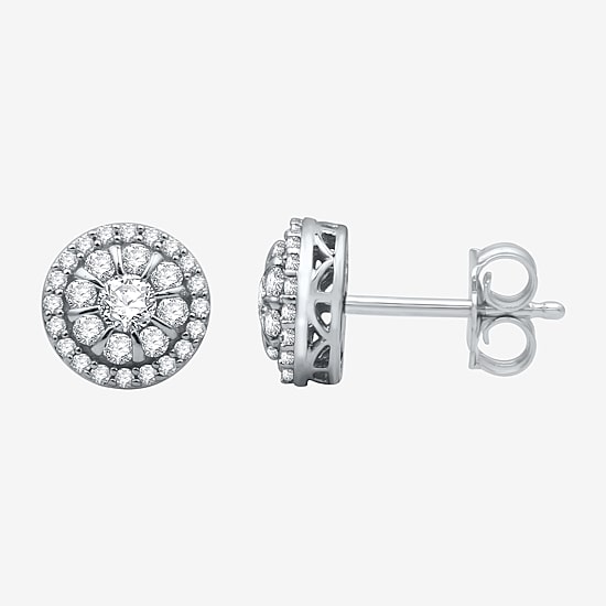 1 CT. T.W. Natural White Diamond 10K White Gold 9.9mm Round Stud Earrings