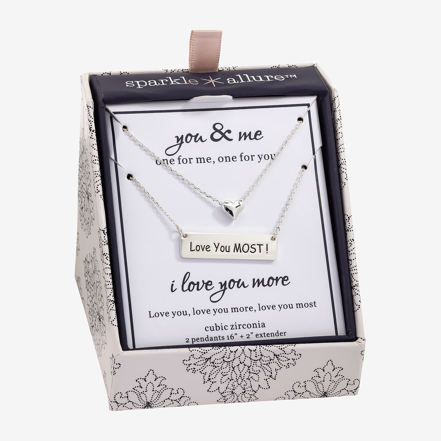 Sparkle Allure Womens Pure Silver Over Brass Bar Heart 2-pc. Necklace Set