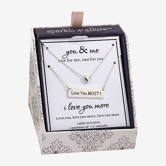Sparkle Allure Womens Pure Silver Over Brass Bar Heart 2-pc. Necklace Set