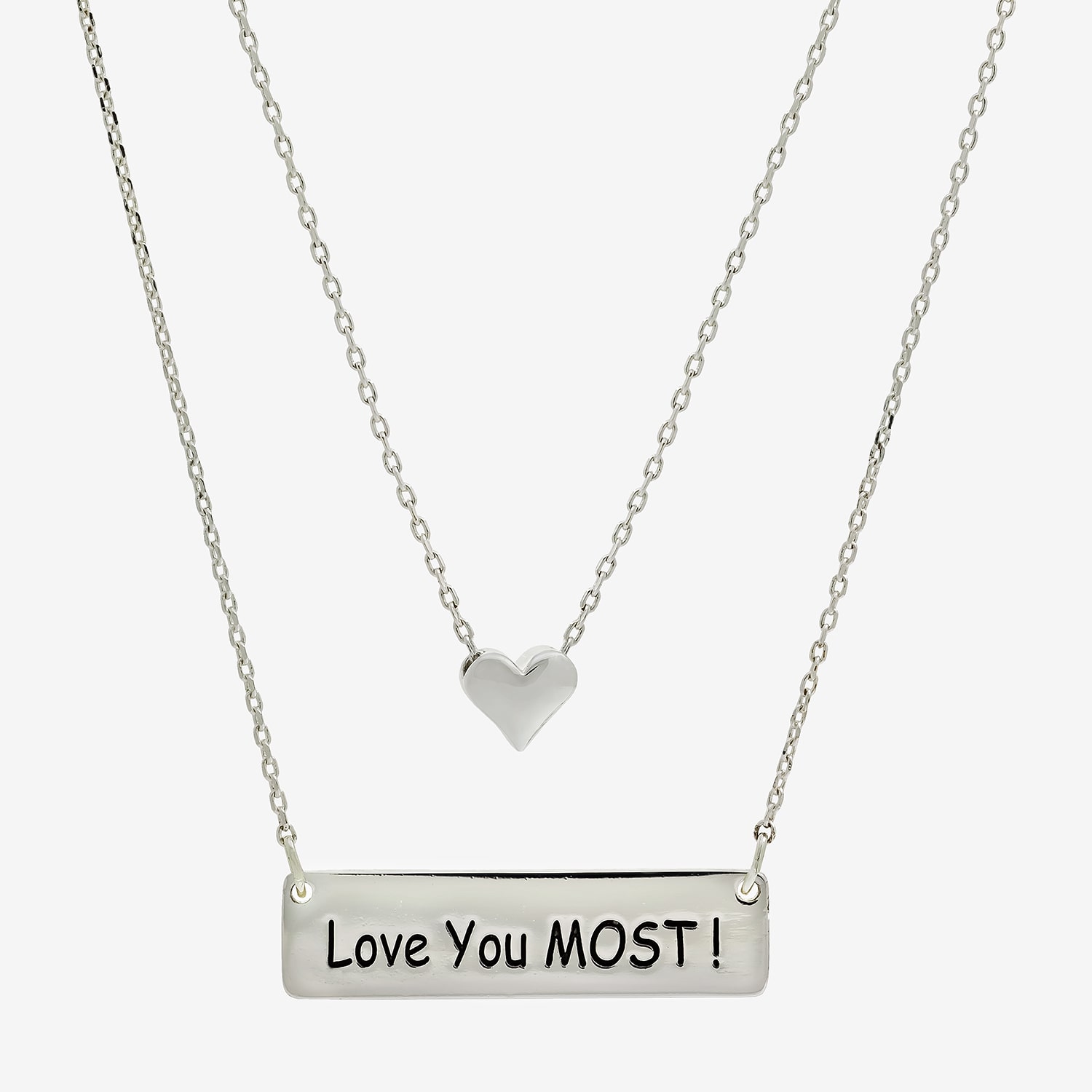 Sparkle Allure Womens Pure Silver Over Brass Bar Heart 2-pc. Necklace Set
