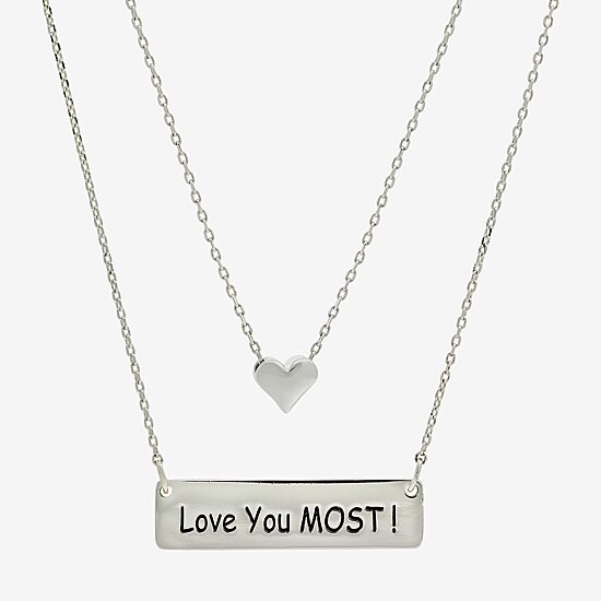 Sparkle Allure Womens Pure Silver Over Brass Bar Heart 2-pc. Necklace Set