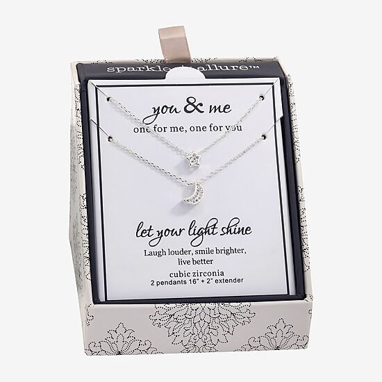 Sparkle Allure Womens Cubic Zirconia Pure Silver Over Brass Moon Star 2-pc. Necklace Set