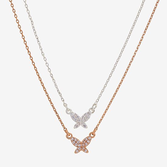 Sparkle Allure You & Me 2-pc. Cubic Zirconia 14K Gold Over Brass 16 Inch Link Butterfly Necklace Set