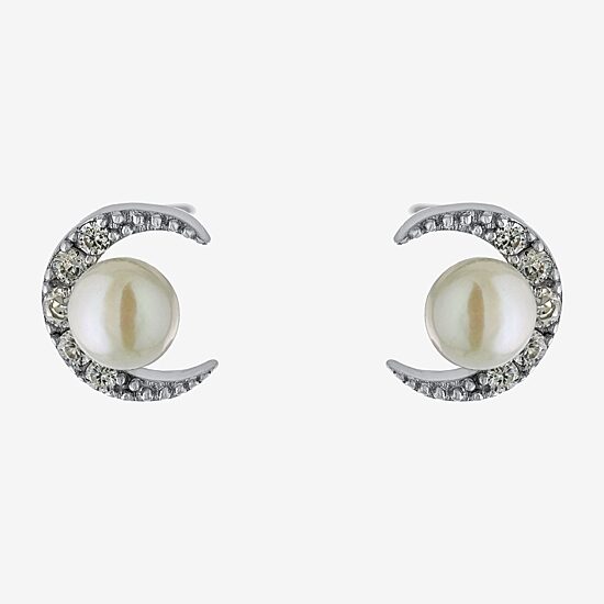 Silver Treasures White Simulated Pearl Sterling Silver 7.3mm Stud Earrings