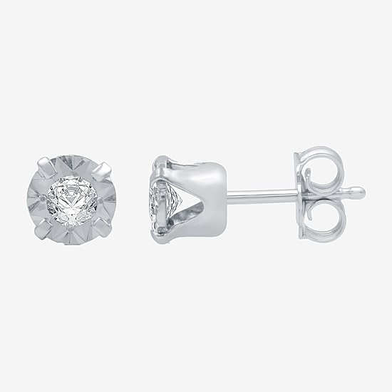 1/5 CT. T.W .Natural Diamond 10K White Gold Stud Earrings