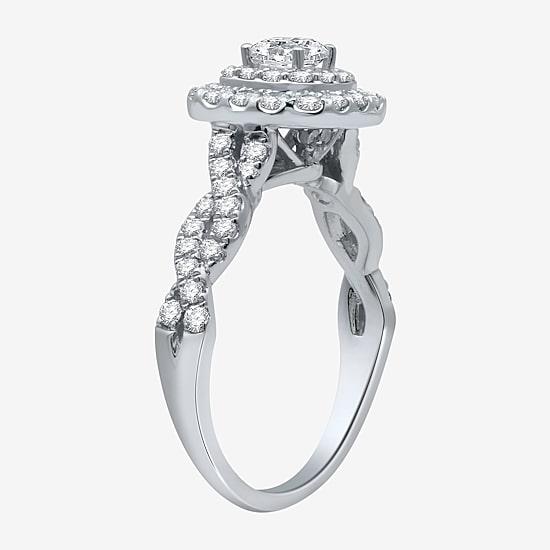 (H-I / I1) Womens 1 1/2 CT. T.W. Lab Grown White Diamond 10K Gold Cushion Side Stone Halo Bridal Set