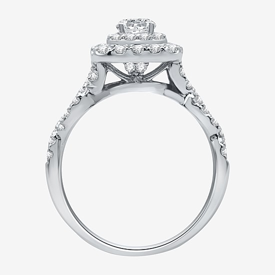 (H-I / I1) Womens 1 1/2 CT. T.W. Lab Grown White Diamond 10K Gold Cushion Side Stone Halo Bridal Set