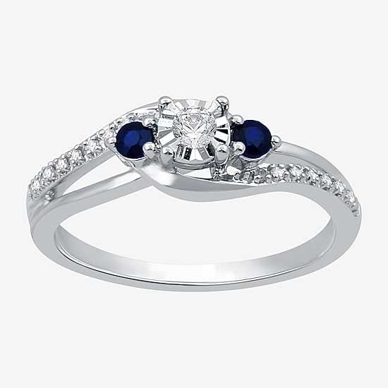 Promise My Love 1/8 CT. T.W. Natural Diamond and Genuine Blue Sapphire Bypass Promise Ring