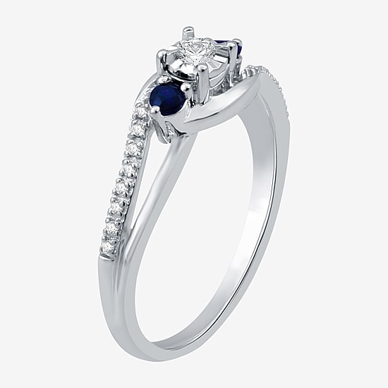 Promise My Love 1/8 CT. T.W. Natural Diamond and Genuine Blue Sapphire Bypass Promise Ring