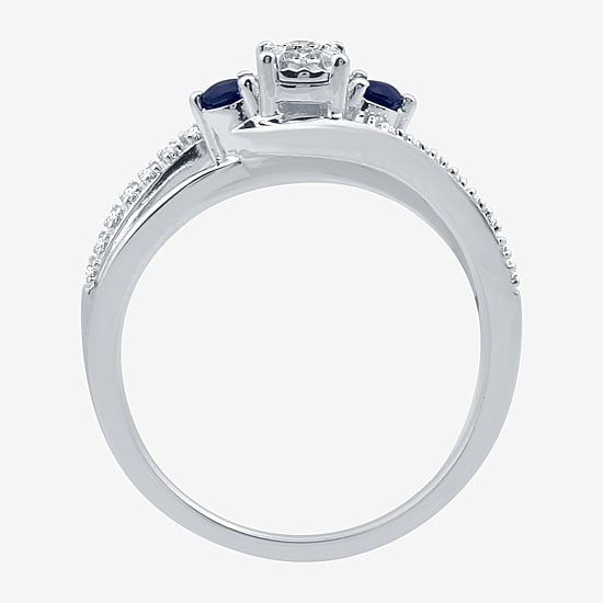 Promise My Love 1/8 CT. T.W. Natural Diamond and Genuine Blue Sapphire Bypass Promise Ring