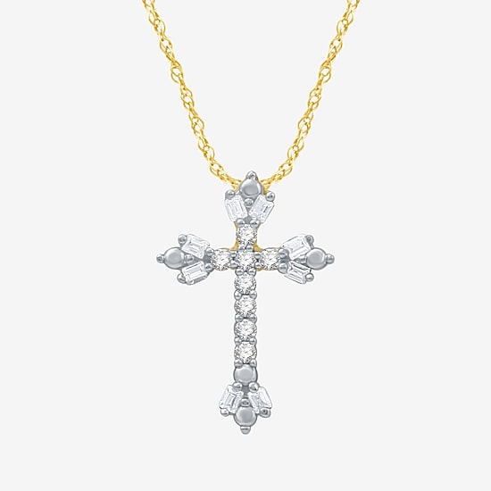 1/10 CT.T.W. Natural Diamond Floral Cross Pendant Necklace