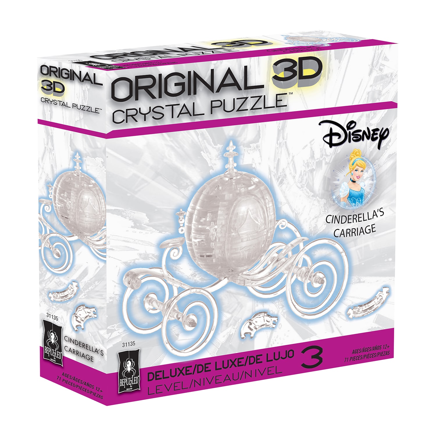 Bepuzzled 3d Crystal Disney Cinderella'S Carriage (Clear): 71 Pcs Cinderella Princess Puzzle