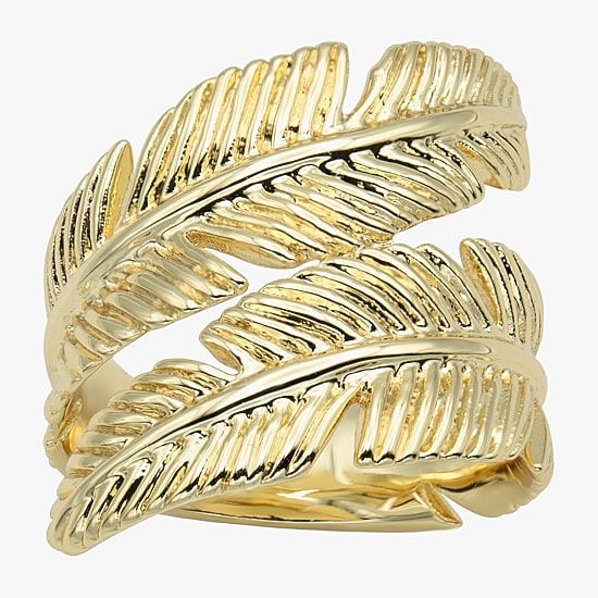 Sparkle Allure Leaf Bypass Wrap Womens 5.5MM 14K Gold Over Brass Bypass  Band