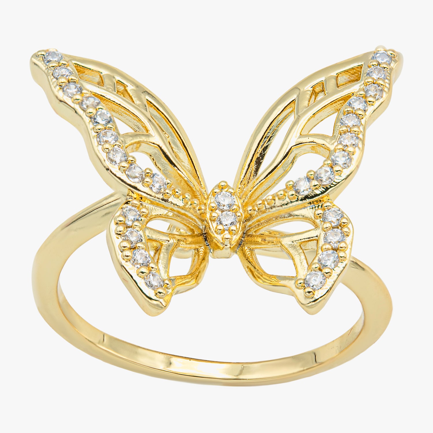 Sparkle Allure Womens Cubic Zirconia 14K Gold Over Brass Butterfly Cocktail Ring