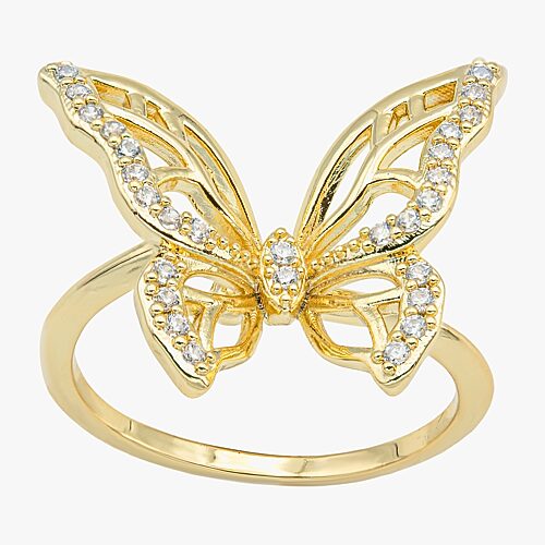 Sparkle Allure Womens Cubic Zirconia 14K Gold Over Brass Butterfly Cocktail Ring, 7, Nocolor