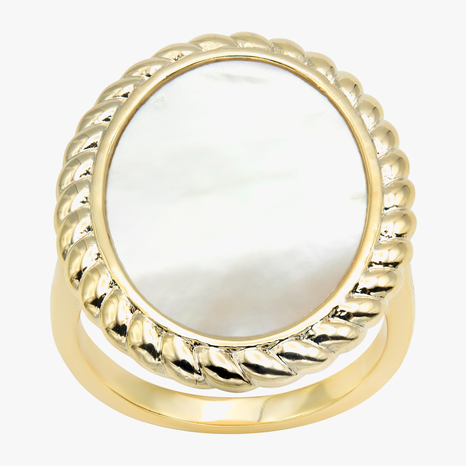 Sparkle Allure Roped Womens White Cultured Freshwater Pearl Mother Of 14K Gold Over Brass Oval Cocktail Ring