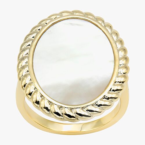 Sparkle Allure Roped Womens White Cultured Freshwater Pearl Mother Of Pearl 14K Gold Over Brass Oval Cocktail Ring, 7, Nocolor