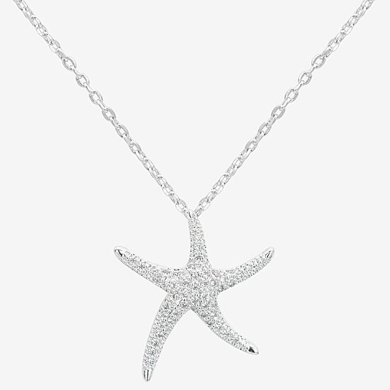 Sparkle Allure Starfish Womens Cubic Zirconia Pure Silver Over Brass 16 Inch Pendant Necklace