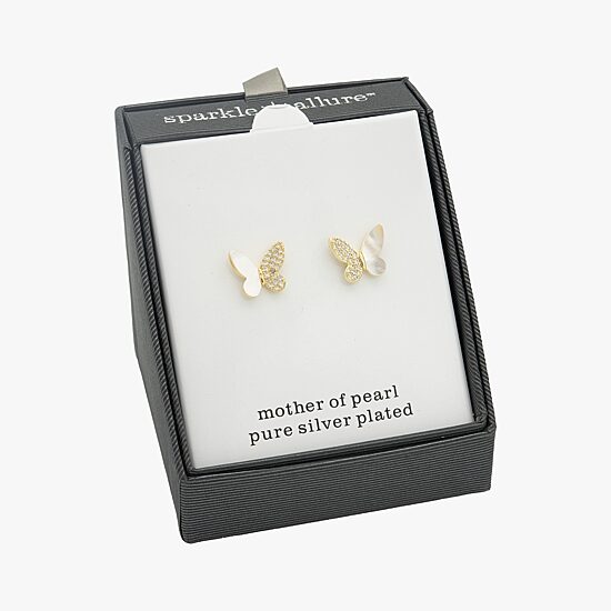 Sparkle Allure White Mother Of Pearl Cultured Freshwater Pearl 14K Gold Over Brass 11mm Butterfly Stud Earrings