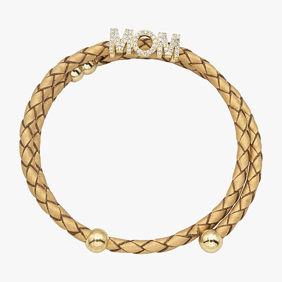 Sparkle Allure Yellow Leather Mom Coil Womens Cubic Zirconia 14K Gold Over Brass Wrap Bracelet