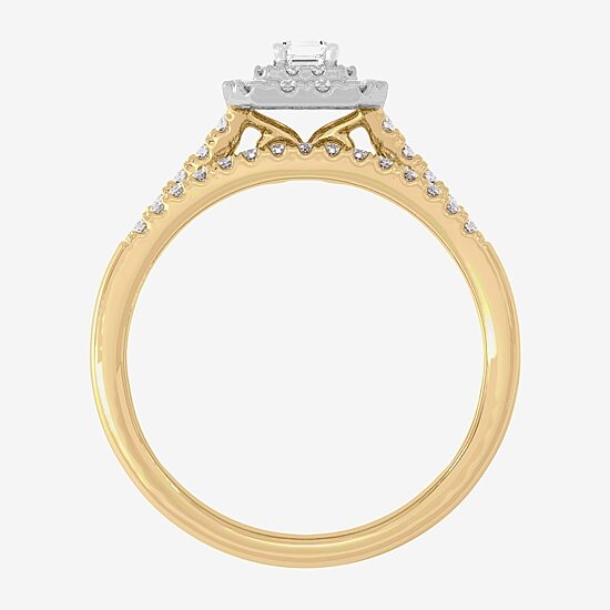 Womens 1/2 CT. T.W. Natural White Diamond 10K Gold Side Stone Halo Bridal Set