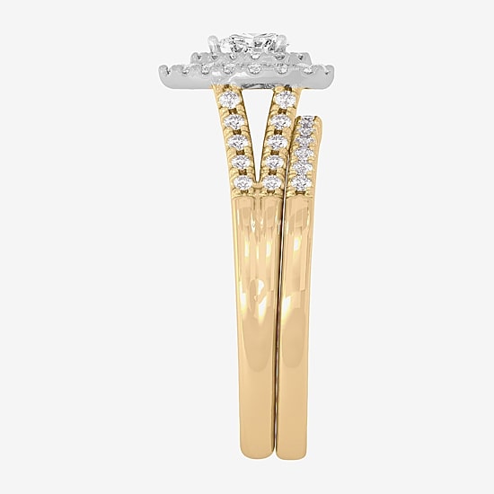 Womens 3/8 CT. T.W. Natural White Diamond 10K Gold Side Stone Halo Bridal Set