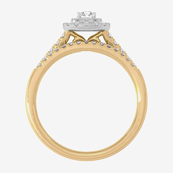 Womens 3/8 CT. T.W. Natural White Diamond 10K Gold Side Stone Halo Bridal Set