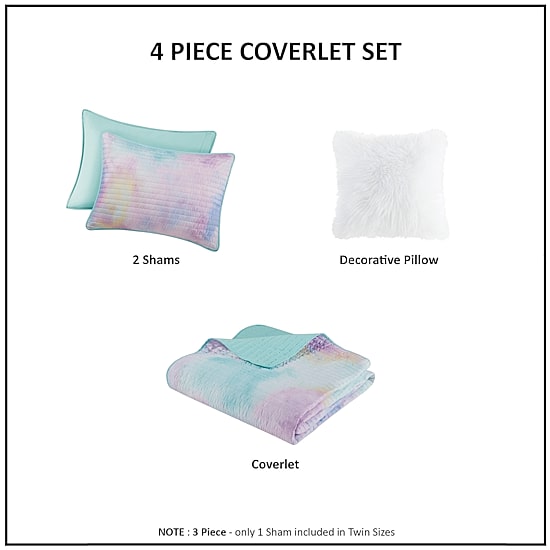 Intelligent Design Karissa Tie Dye Hypoallergenic Quilt Set with decorative pillow