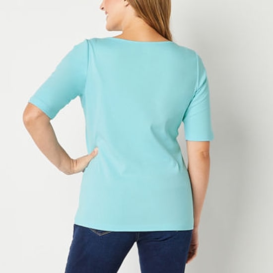St. John's Bay Womens Boat Neck Elbow Sleeve T-Shirt