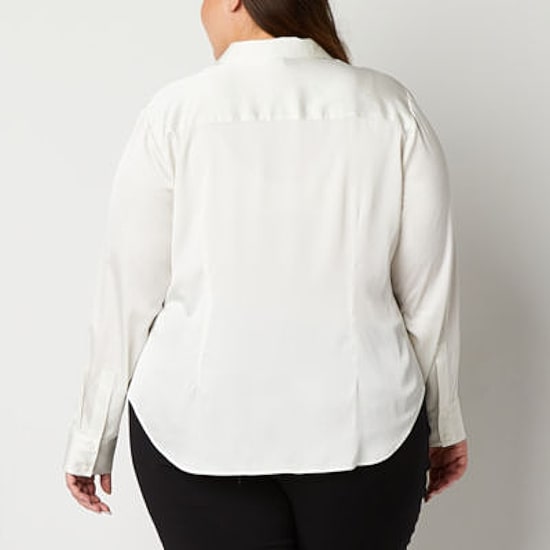 Worthington Womens Plus Cuffed Long Sleeve Regular Fit Button-Down Shirt