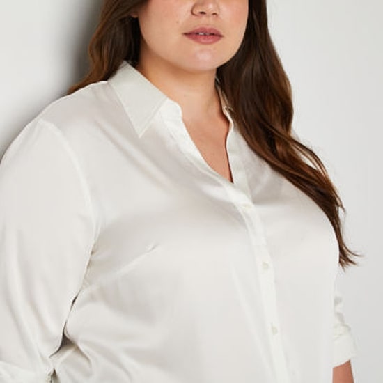 Worthington Womens Plus Cuffed Long Sleeve Regular Fit Button-Down Shirt
