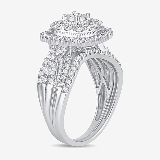 (H-I / Si1-Si2) Womens 1 CT. T.W. Lab Grown White Diamond 10K or 14K Gold Cushion Halo Bridal Set