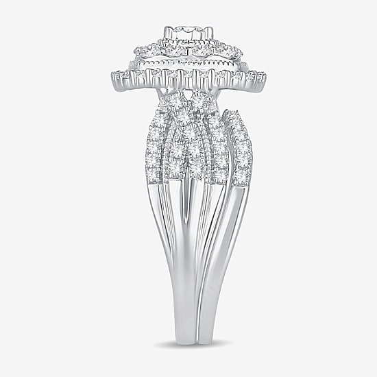 (H-I / Si1-Si2) Womens 1 CT. T.W. Lab Grown White Diamond 10K or 14K Gold Cushion Halo Bridal Set