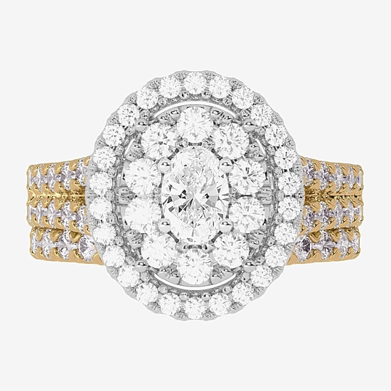 Signature By Modern Bride (H-I / Si1-Si2) Womens 2 CT. T.W. Lab Grown White Diamond 10K Gold Oval Side Stone Halo Bridal Set