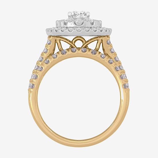 Signature By Modern Bride (H-I / Si1-Si2) Womens 2 CT. T.W. Lab Grown White Diamond 10K Gold Oval Side Stone Halo Bridal Set
