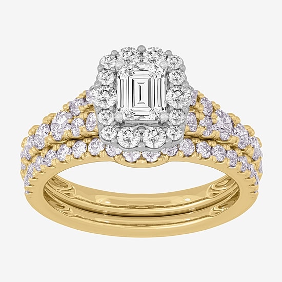 Signature By Modern Bride (H-I / Si1-Si2) Womens 1 1/2 CT. T.W. Lab Grown White Diamond 10K Gold Side Stone Halo Bridal Set