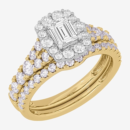 Signature By Modern Bride (H-I / Si1-Si2) Womens 1 1/2 CT. T.W. Lab Grown White Diamond 10K Gold Side Stone Halo Bridal Set