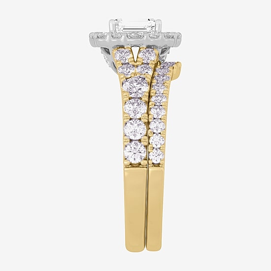 Signature By Modern Bride (H-I / Si1-Si2) Womens 1 1/2 CT. T.W. Lab Grown White Diamond 10K Gold Side Stone Halo Bridal Set