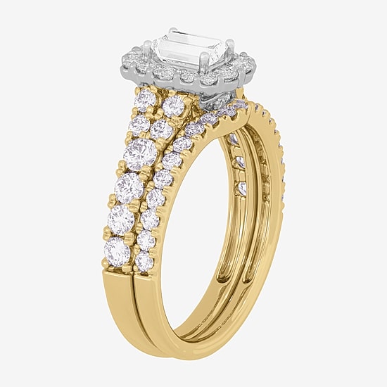 Signature By Modern Bride (H-I / Si1-Si2) Womens 1 1/2 CT. T.W. Lab Grown White Diamond 10K Gold Side Stone Halo Bridal Set