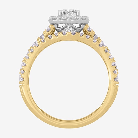 Signature By Modern Bride (H-I / Si1-Si2) Womens 1 1/2 CT. T.W. Lab Grown White Diamond 10K Gold Side Stone Halo Bridal Set